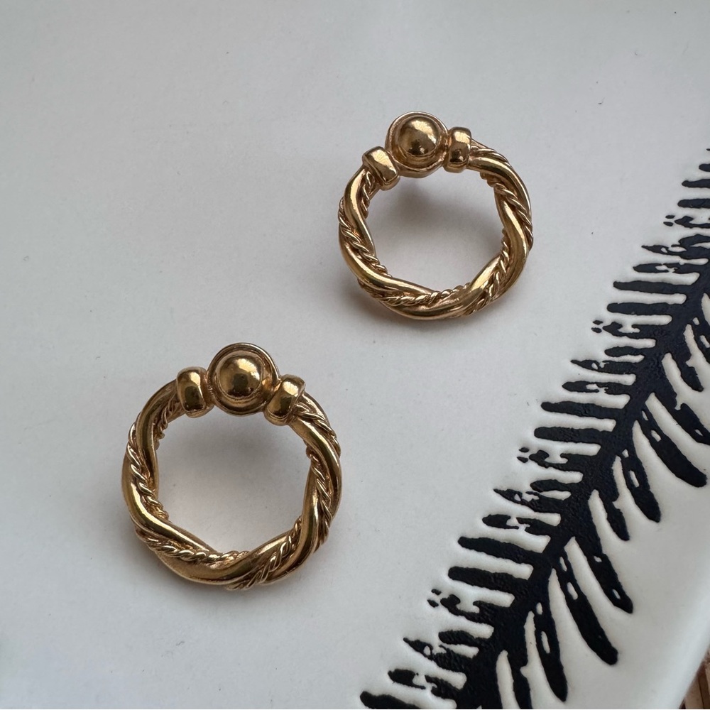 Vintage Monet Gold-Tone Twisted Hoop Earrings - Picture 6 of 6